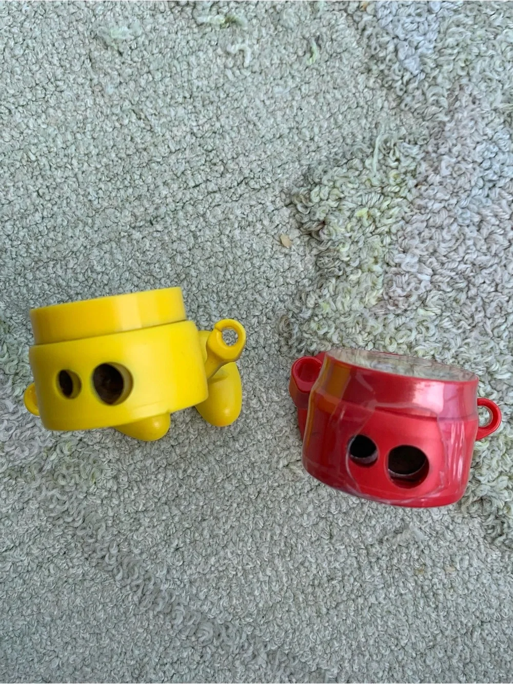 Lot of 2 red and yellow novelty emoji pencil sharpener and holder